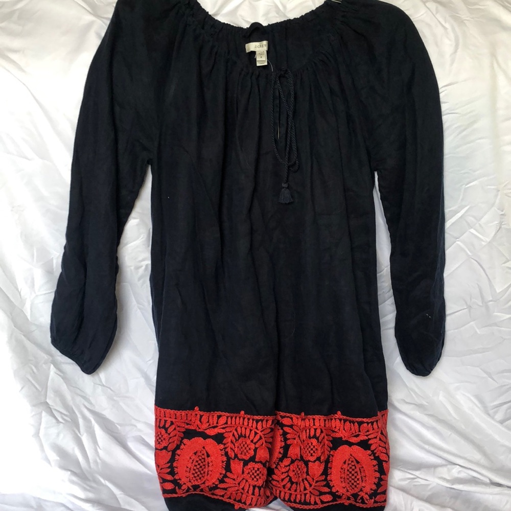 Jcrew Red Embellished Navy Dress